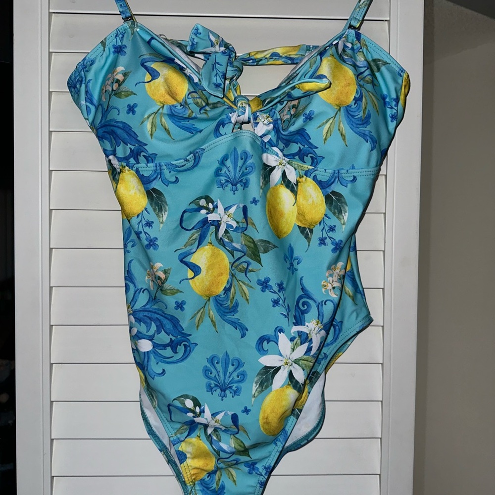 Floral Lemon Print One Piece Swimsuit